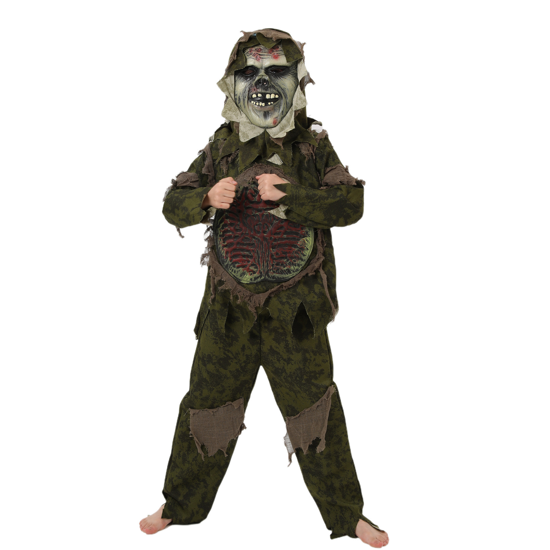 Scary Carnival Cosplay Halloween Costumes for Kids Horrible Viscera Clothes Zombie Swamp Monster Costume with Mask