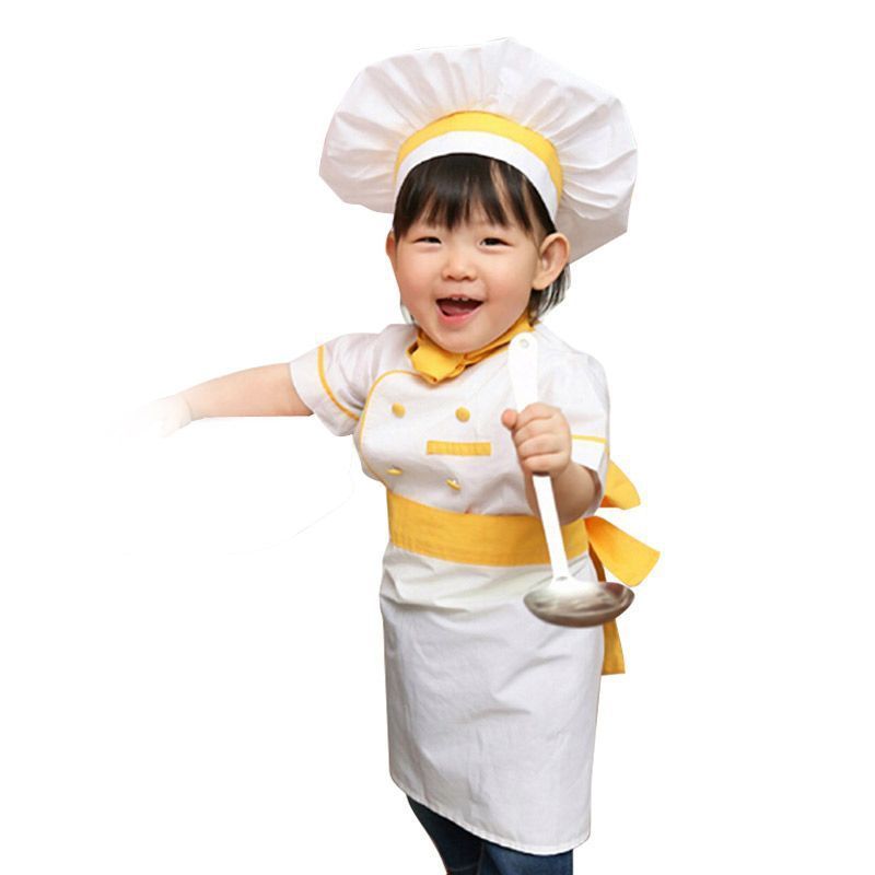 Kitchen Roleplay Uniform Kids Chef Apron Cook Cosplay Costume with Hat Career Day Chef Costume for Kids