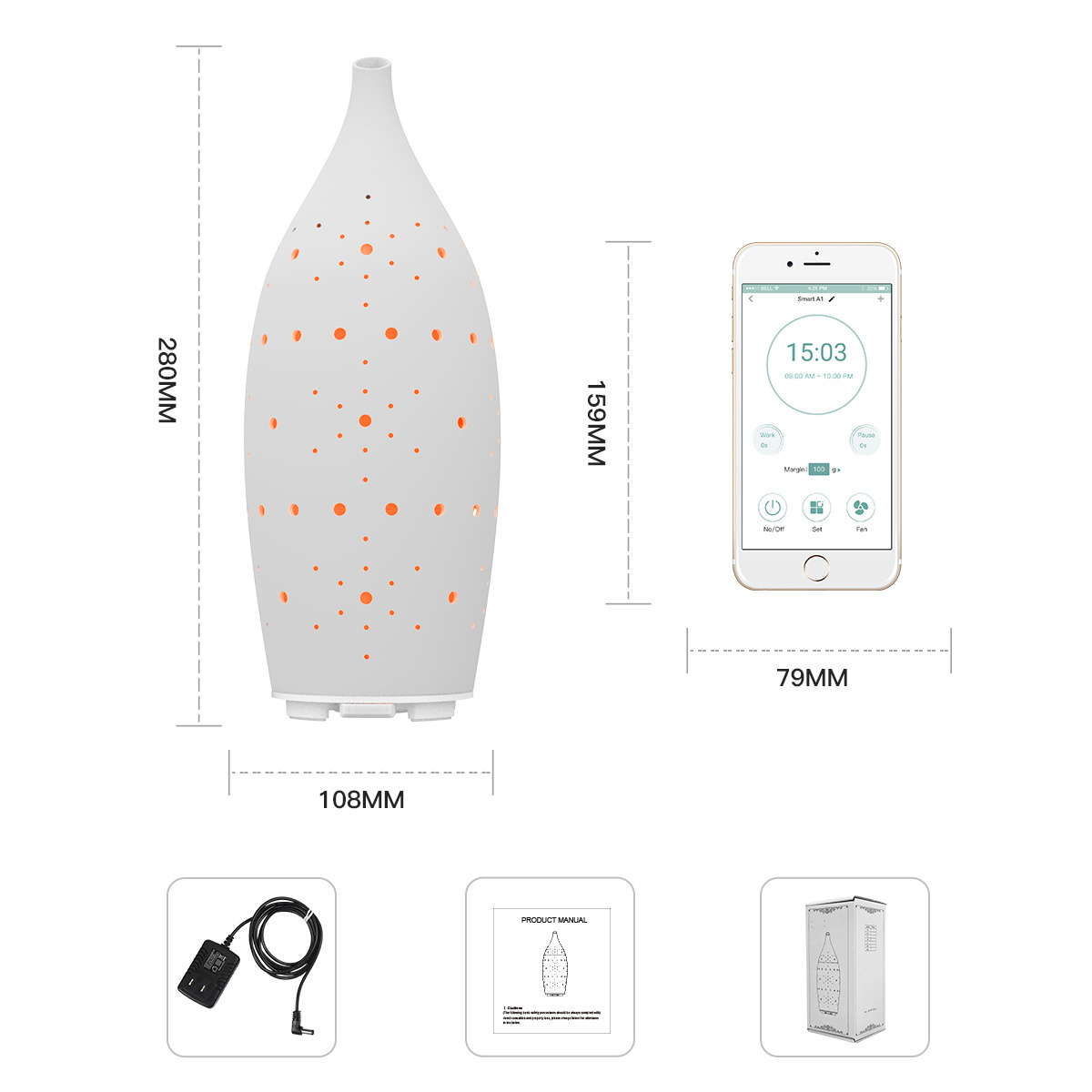 Ouwave winter  ceramic scenting  diffuser waterless with 7 LED colors Stone Diffuser