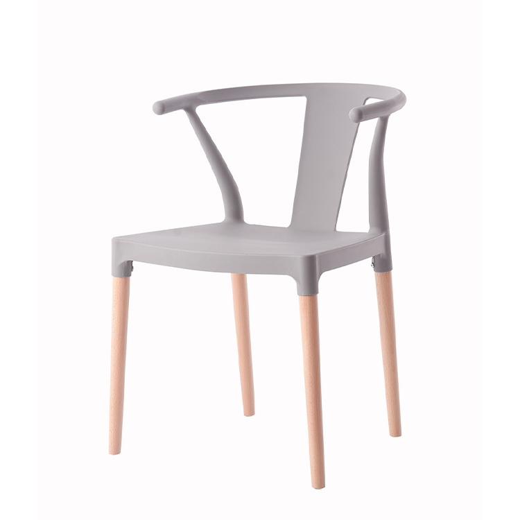 New design stackable outdoor garden leisure wood legs pp patio plastic dining chair with armrest