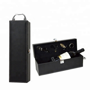 stock hot sale leather single bottle wine bottle box with wine accessories