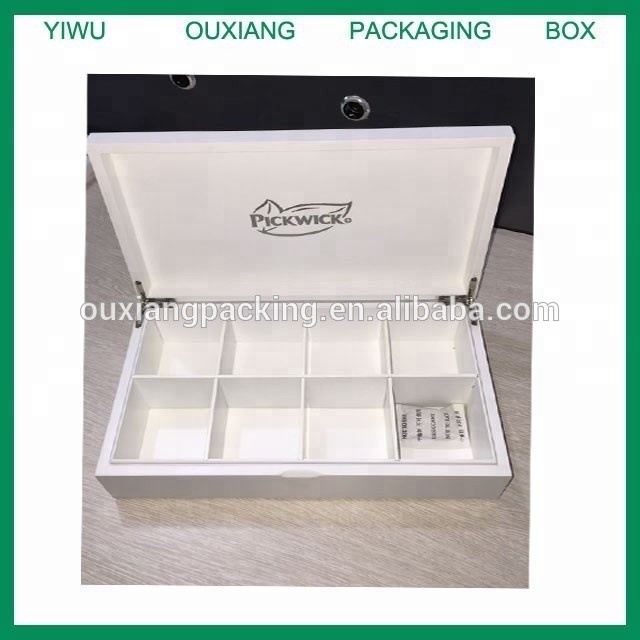 new design luxury matte white lacquer finish wooden tea box with 8 compartments