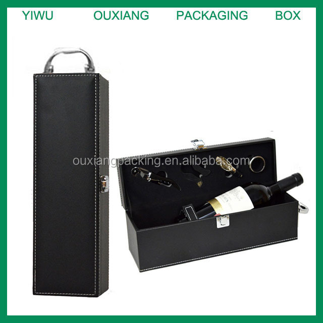 stock hot sale leather single bottle wine bottle box with wine accessories