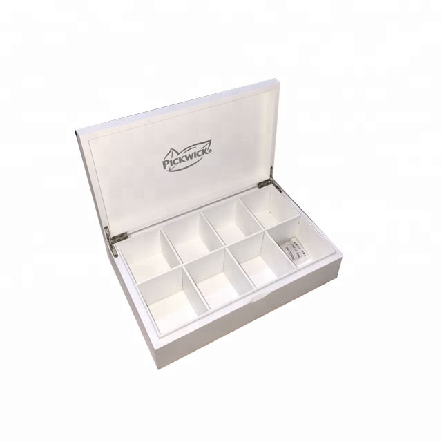 new design luxury matte white lacquer finish wooden tea box with 8 compartments