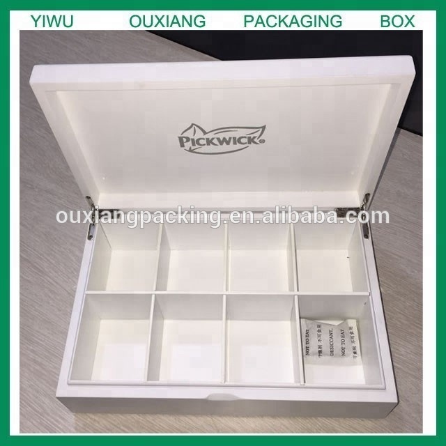 new design luxury matte white lacquer finish wooden tea box with 8 compartments