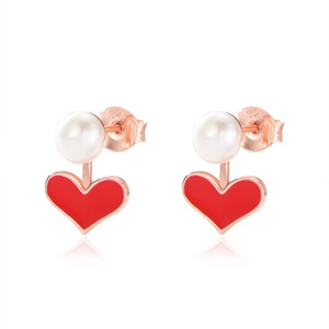 South Korea Dongdaemun earrings S925 sterling silver multicolor heart drop glue female lovely sweet love pearl