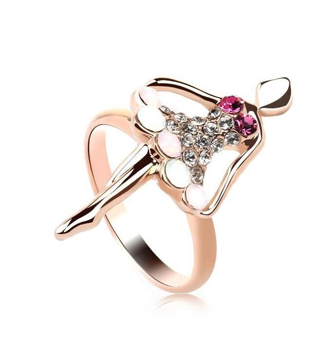 40062 Dancing Ballet Austrian crystal Rings Rhinestone Gold plated Rings Woman Beautiful Gift Fashion Jewelry Rings