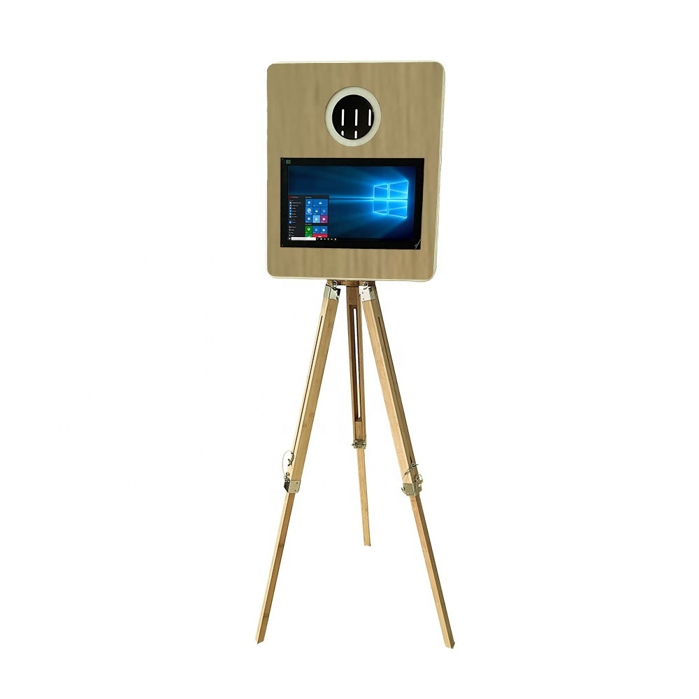 Custom Tripod DSLR Photo Booth 15.6in Wooden Touch Screen Photo Booth for Parties