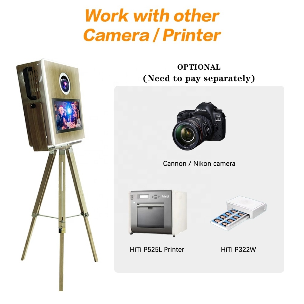 Custom Tripod DSLR Photo Booth 15.6in Wooden Touch Screen Photo Booth for Parties