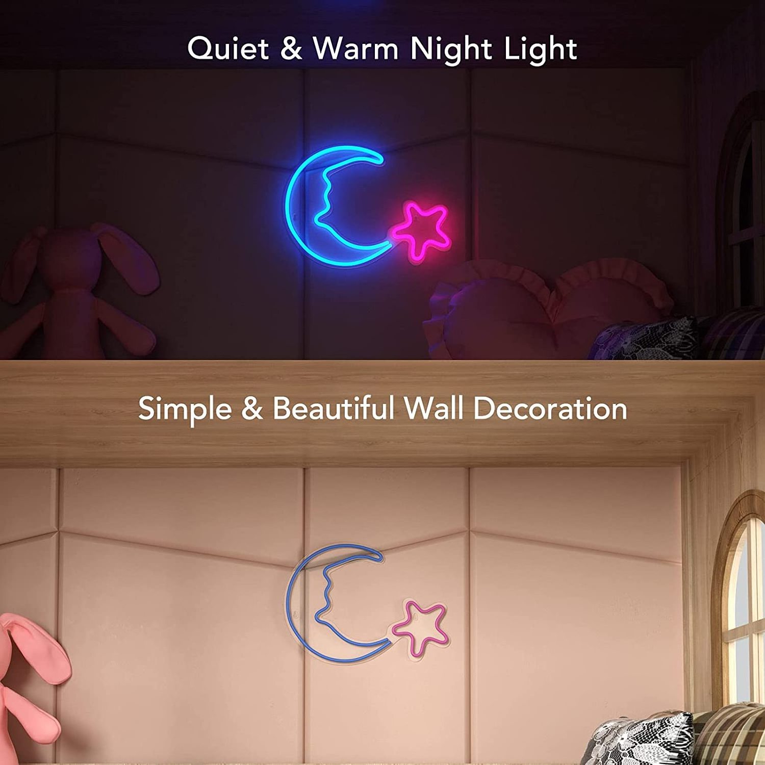 Indoor Led Wall Light Decor Acrylic Neon Light Neon Sign LED Moon Star Shaped for Bedroom, Kids Room, Living Room, Christmas