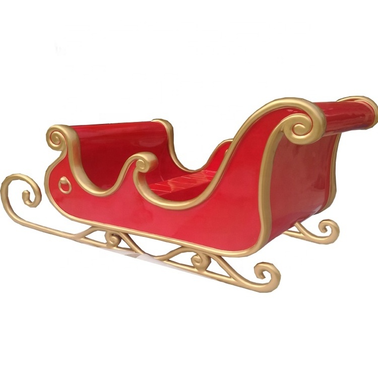 Large Outdoor Jumbo Fiberglass Santa's Sleigh with Reindeer Metallic Material Sled Decoration for Christmas Holiday Display