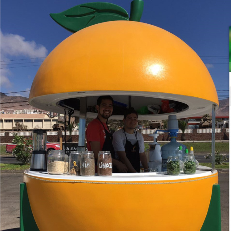 New Orange Shape Fiberglass Lemonade Kiosk Food Trailer for Snack Foods in Restaurants or Food Shops for Serving Fresh Fruit