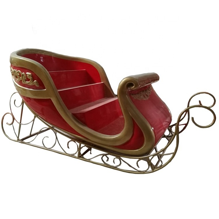 Large Fiberglass Christmas Santa Sleigh Jumbo Sled Handmade Metal and Plastic Decoration for Outdoor Use for Shopping Malls