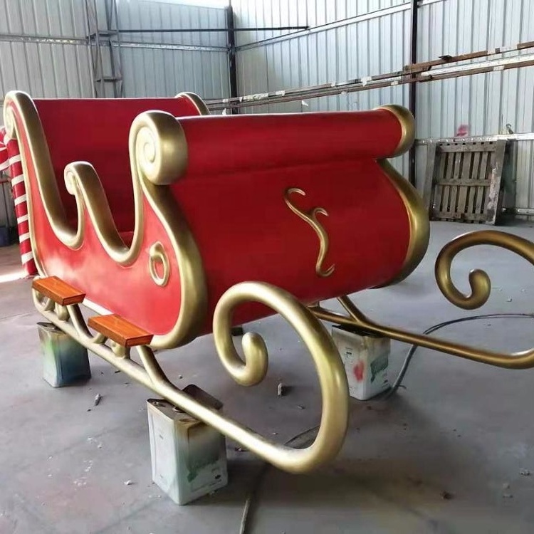 Large Outdoor Jumbo Fiberglass Santa's Sleigh with Reindeer Metallic Material Sled Decoration for Christmas Holiday Display