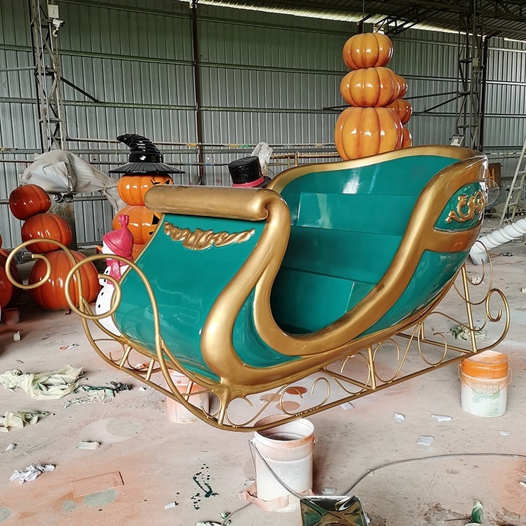 Large Christmas-Themed Flying Sled Sculpture Outdoor Santa Sleigh Decoration Made of Fiberglass Resin for Indoor Use