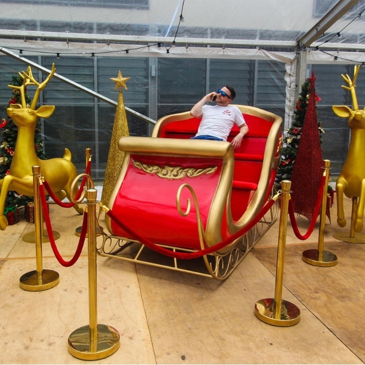 Large Fiberglass Christmas Santa Sleigh Jumbo Sled Handmade Metal and Plastic Decoration for Outdoor Use for Shopping Malls