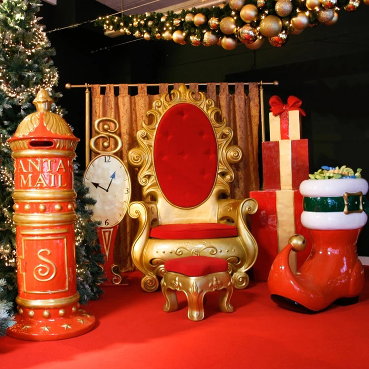 Outdoor Fiberglass Christmas Decoration Santa Throne Chairs for Shopping Mall Supplies