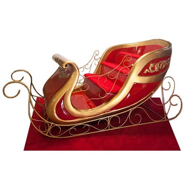 Large Fiberglass Christmas Santa Sleigh Jumbo Sled Handmade Metal and Plastic Decoration for Outdoor Use for Shopping Malls