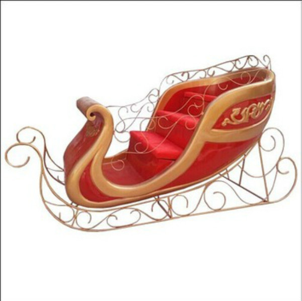 Fiberglass Jumbo Sleigh with Gold Trim Shaped as Santa for Christmas Decoration for Indoor and Outdoor Commercial Decoration