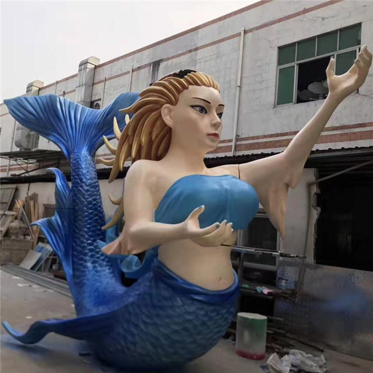 Fiberglass Mermaid Animal Statue Artificial Giant Sculpture Resin Material Paint Technique