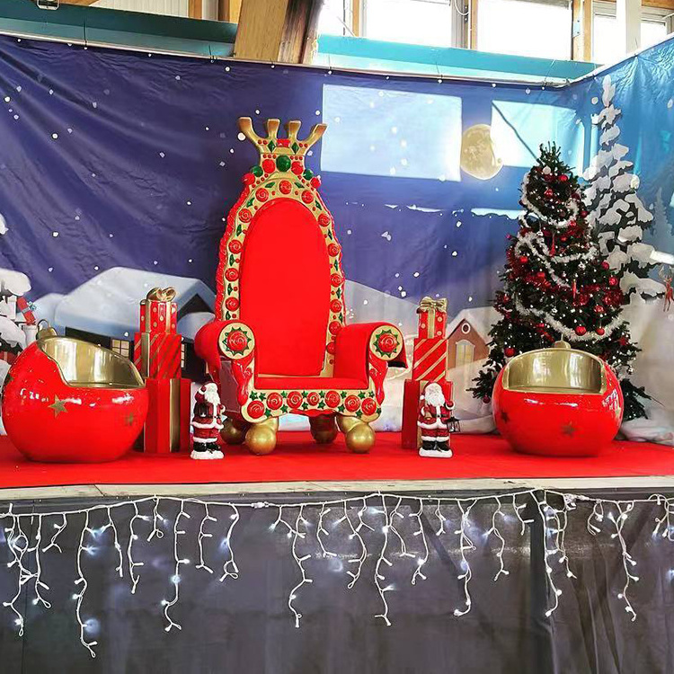 Outdoor Fiberglass Christmas Decoration Santa Throne Chairs for Shopping Mall Supplies