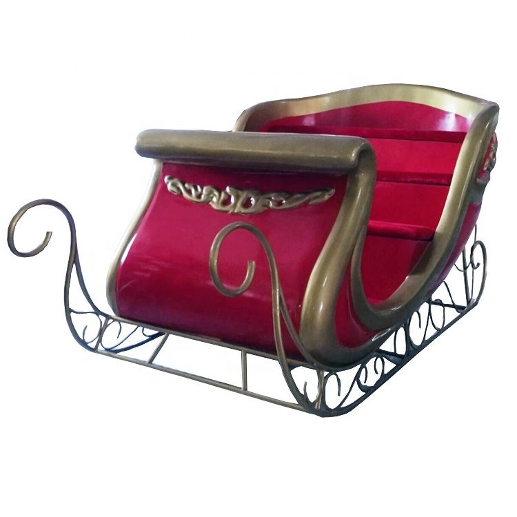 Large Fiberglass Christmas Santa Sleigh Jumbo Sled Handmade Metal and Plastic Decoration for Outdoor Use for Shopping Malls