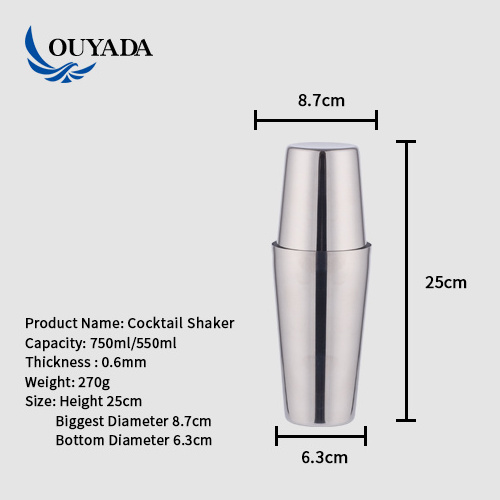 OUYADA Branded Factory Direct Custom Logo Stainless Steel Bartender Barware Bar Tools 750ml Cocktail Mixer Boston Shaker Sealed