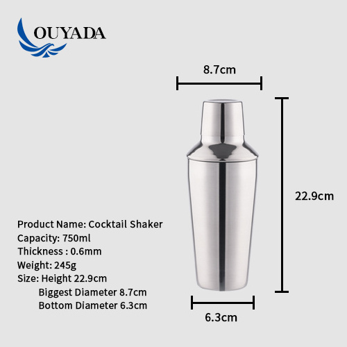 OUYADA Factory Direct 700ml Wholesale Metal Stainless Steel Cocktail Bar Tool Set Metal Shaker