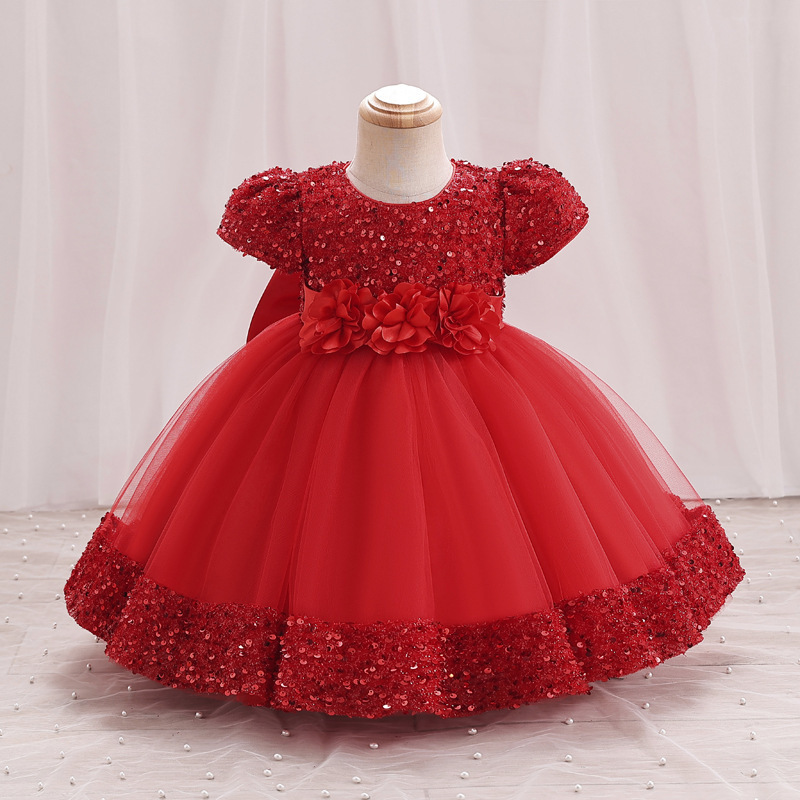 Girls Dresses Kids Summer Wedding and Birthday Party Sequin Bow Cake Vestidos Children Lace Smash Tutu Princess Dress