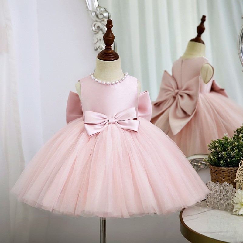 Big Bow Princess Sweet Kids Tutu Toddler Birthday Party Newborn Christening Children Baptism Baby Girls Clothes Summer Dresses