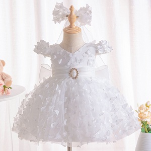 Baby Girls Baptism Dress Children's Cotton Mesh Princess Dress Kid Flying Sleeve Christening Vestidos Butterfly Tutu Clothes