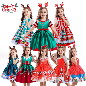 Kids Christmas Red Dresses for Girls Santa Claus Snowman Xmas Princess Costume 2024 New Year Party Evening Ball Gown for 4-10 Y