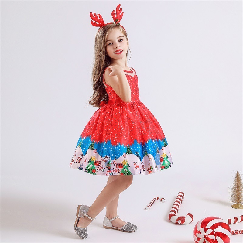 Kids Christmas Red Dresses for Girls Santa Claus Snowman Xmas Princess Costume 2024 New Year Party Evening Ball Gown for 4-10 Y