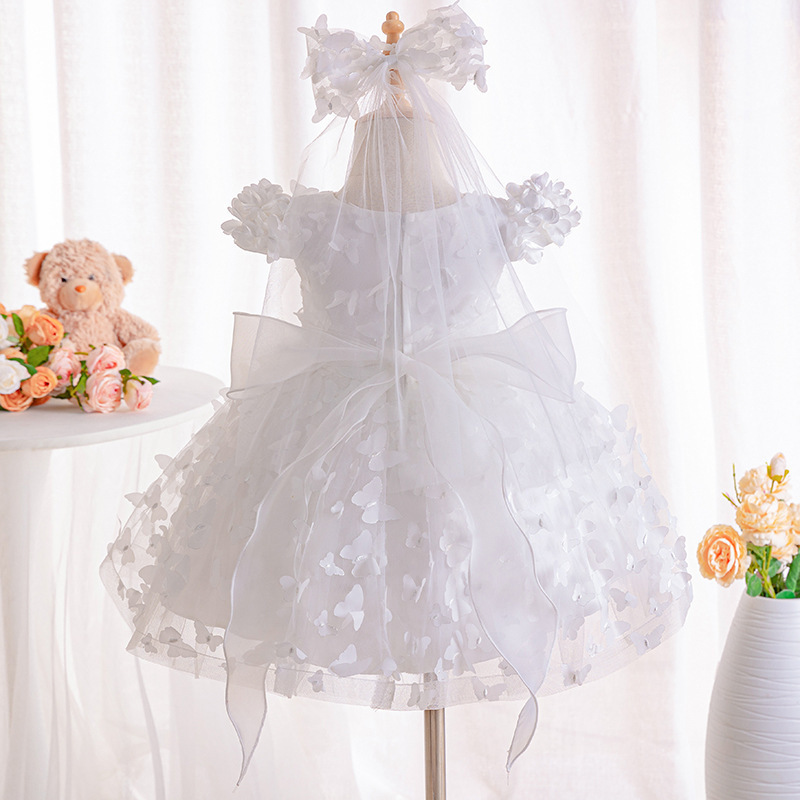 Baby Girls Baptism Dress Children's Cotton Mesh Princess Dress Kid Flying Sleeve Christening Vestidos Butterfly Tutu Clothes