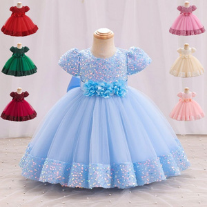 Girls Dresses Kids Summer Wedding and Birthday Party Sequin Bow Cake Vestidos Children Lace Smash Tutu Princess Dress