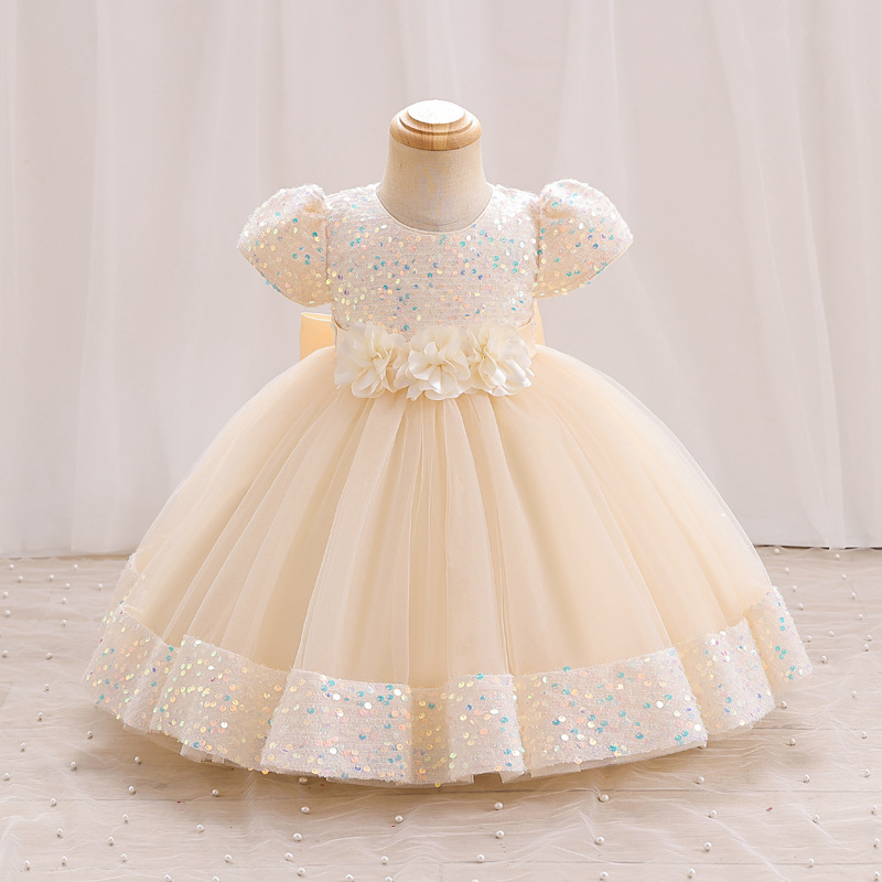 Girls Dresses Kids Summer Wedding and Birthday Party Sequin Bow Cake Vestidos Children Lace Smash Tutu Princess Dress