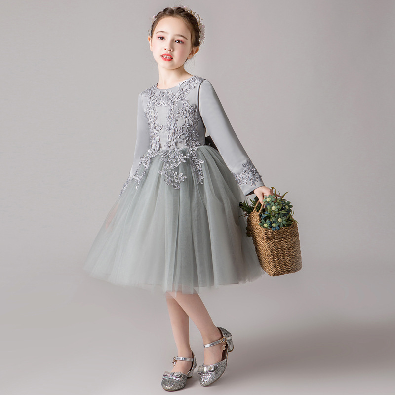 New Girls' Autumn and Winter Velvet Bow Christmas Princess Dress Solid Soft Fashion Party Hollow Long Sleeve A-Line Dress