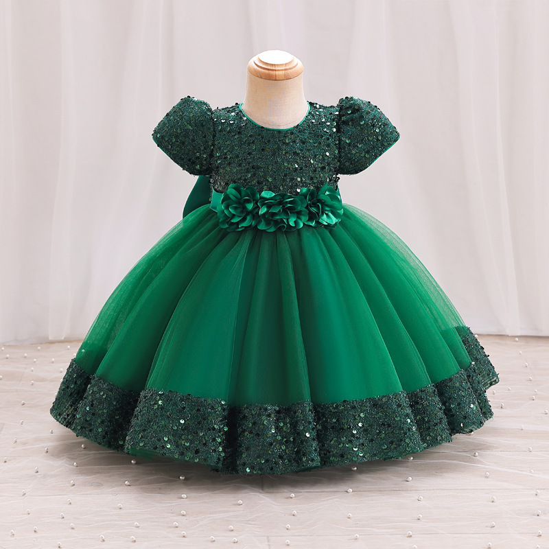 Girls Dresses Kids Summer Wedding and Birthday Party Sequin Bow Cake Vestidos Children Lace Smash Tutu Princess Dress