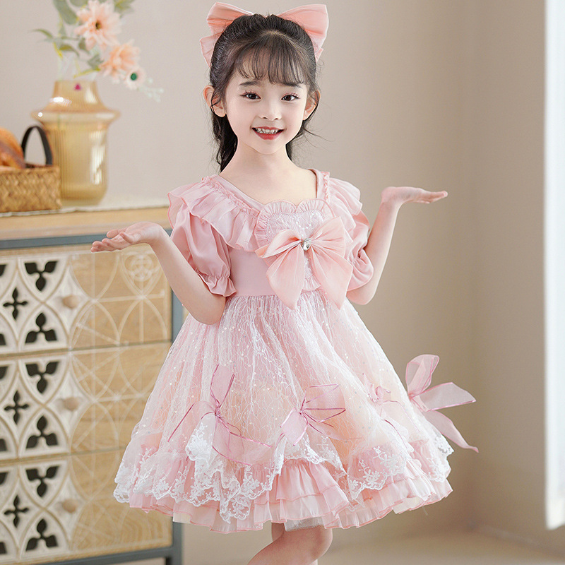 2023 Infant Baby Baptism Dress For Girls Kids Wedding Party Dresses Bow Beaded Tulle Christening Gown Headdress with bow