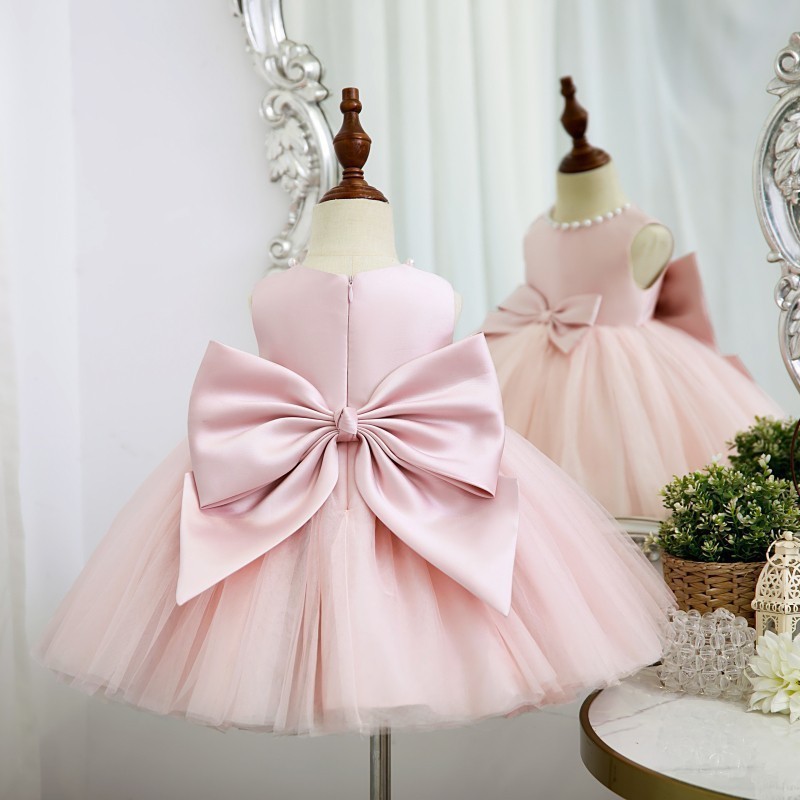 Big Bow Princess Sweet Kids Tutu Toddler Birthday Party Newborn Christening Children Baptism Baby Girls Clothes Summer Dresses