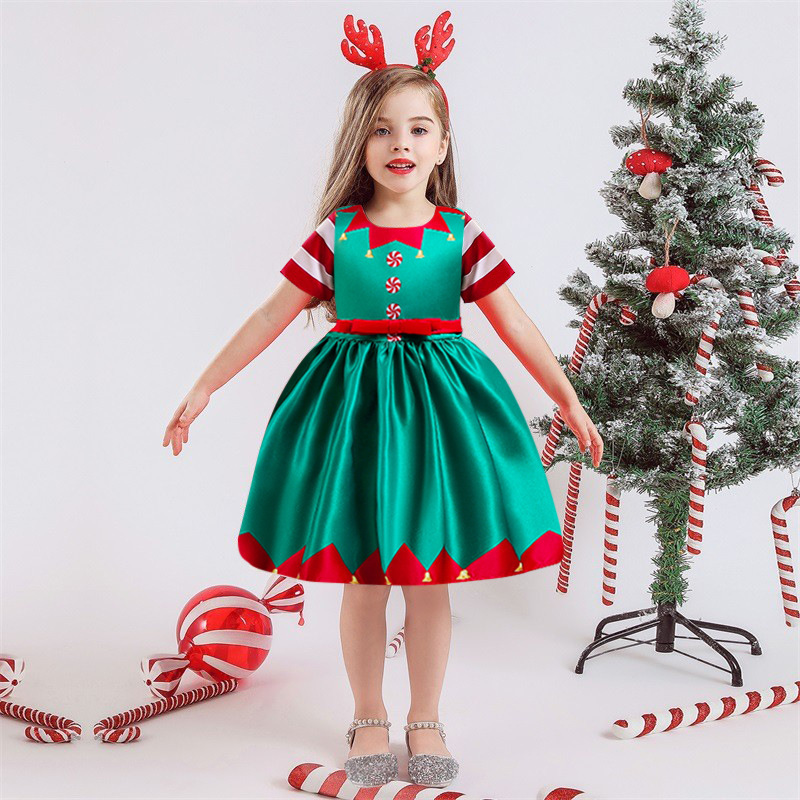 Kids Christmas Red Dresses for Girls Santa Claus Snowman Xmas Princess Costume 2024 New Year Party Evening Ball Gown for 4-10 Y