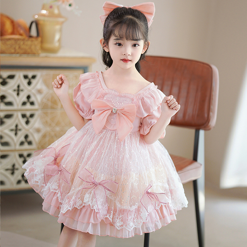 2023 Infant Baby Baptism Dress For Girls Kids Wedding Party Dresses Bow Beaded Tulle Christening Gown Headdress with bow