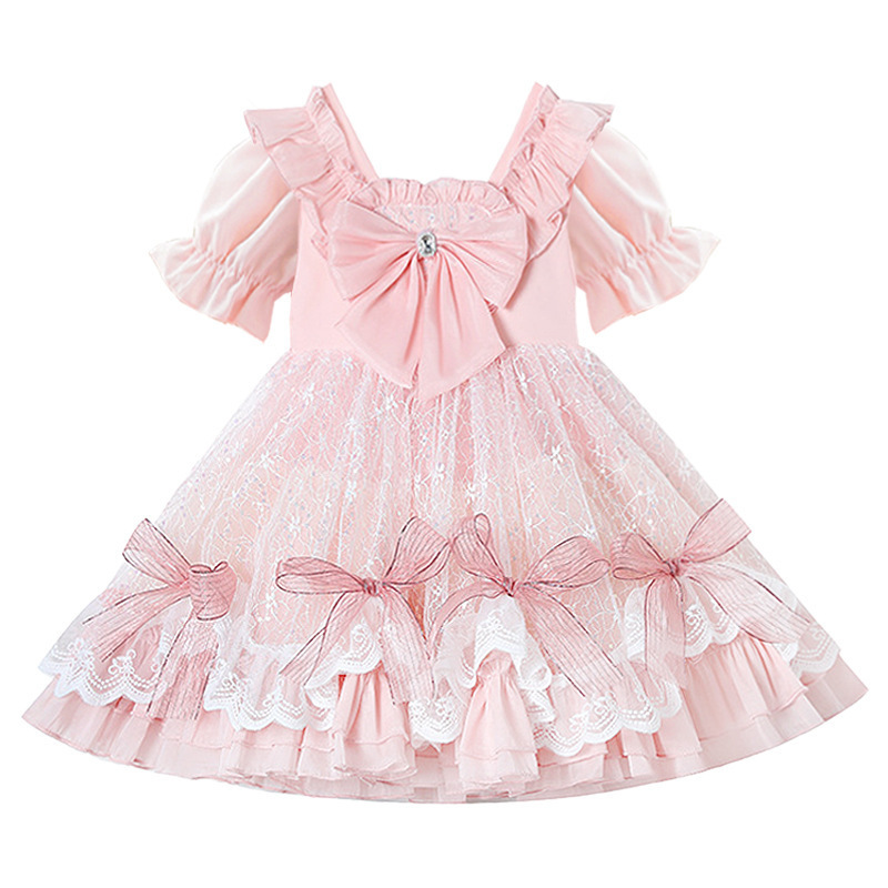 2023 Infant Baby Baptism Dress For Girls Kids Wedding Party Dresses Bow Beaded Tulle Christening Gown Headdress with bow