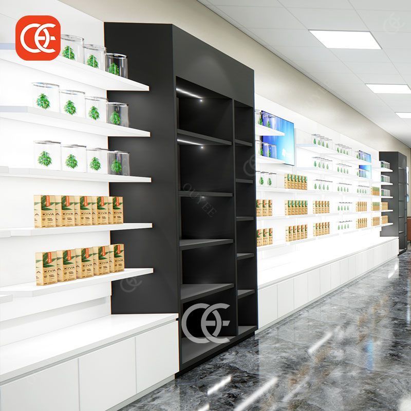 High End Wood Display Cigarette Shelf Tall Dispensary Counter Glass Display Cabinet Show Cigars Smoke Shop Showcase