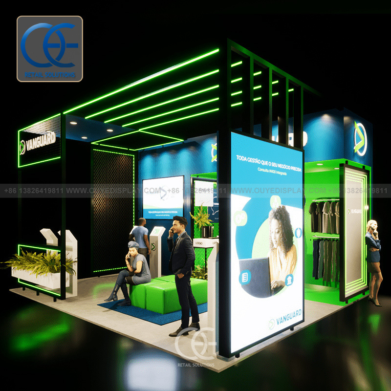 Advertising Display Stand Custom Trade Show Expo Backdrop Display Stands Led Lighting Reusable Exhibition Booth Stall Design