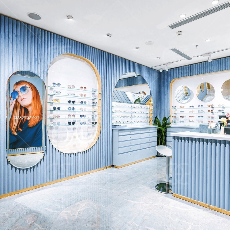 Fashion Glasses Shop Decoration Modern Optical Wall Display Rack Hot Sunglasses Wood Display Beauty Eyeglasses Showcase