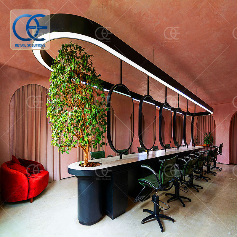 Salon Furniture Manufacturer Original Beauty Mirror Led Double Sided Hair Salon Mirror Station Barbershop Decoration Design