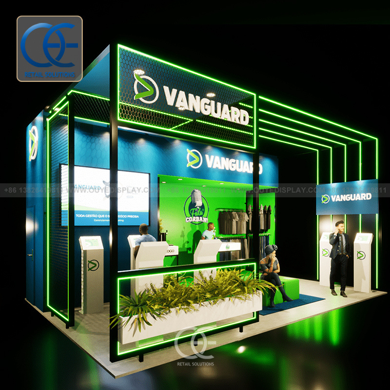 Advertising Display Stand Custom Trade Show Expo Backdrop Display Stands Led Lighting Reusable Exhibition Booth Stall Design