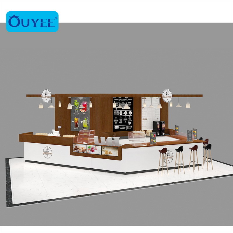 Customized Cafe Counter Furniture Modern Mall Coffee Shop Kiosk Designs Bar Counter Display Coffee Kiosks For Sale