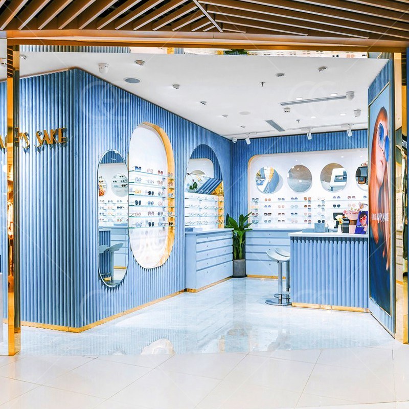 Fashion Glasses Shop Decoration Modern Optical Wall Display Rack Hot Sunglasses Wood Display Beauty Eyeglasses Showcase